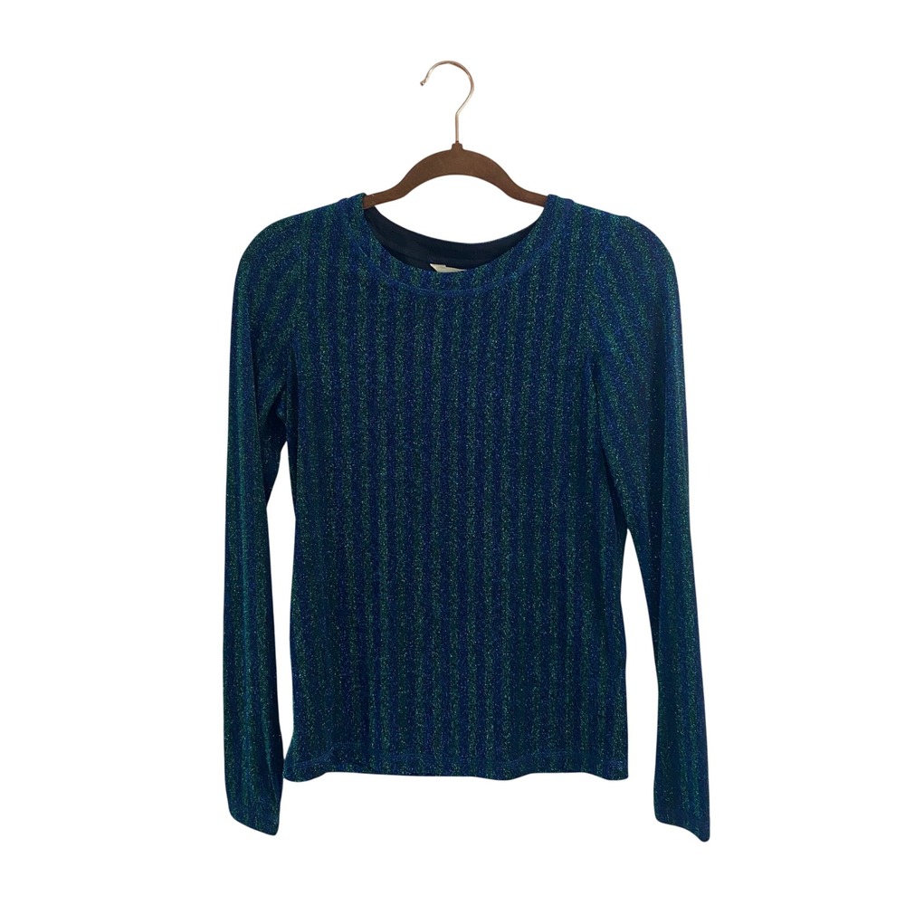 Boden Mia Metallic Top US 8 NWT Blue Green Striped Shimmer‎ Holiday Party Blouse